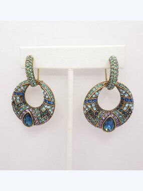 Heidi Daus Convertible Earrings Blue Swarovski Crystal Signed Hoops Perfect